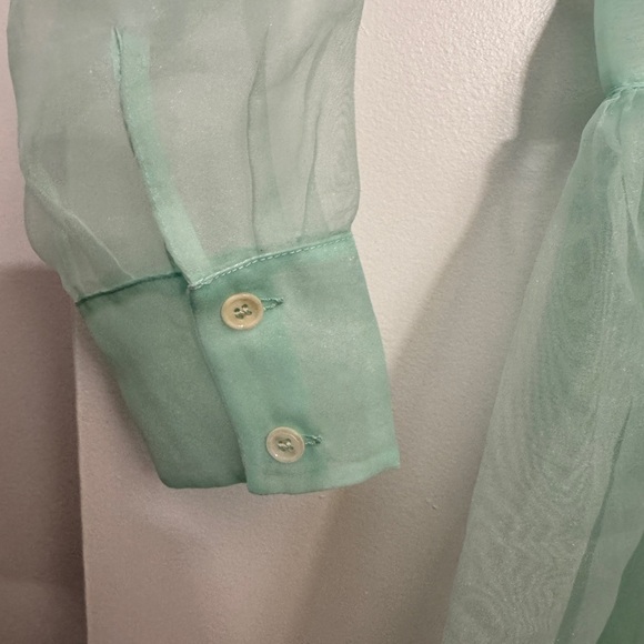 MAJE Roane sheer organza midi shirt teal sea green dress - 1 - Picture 6 of 7